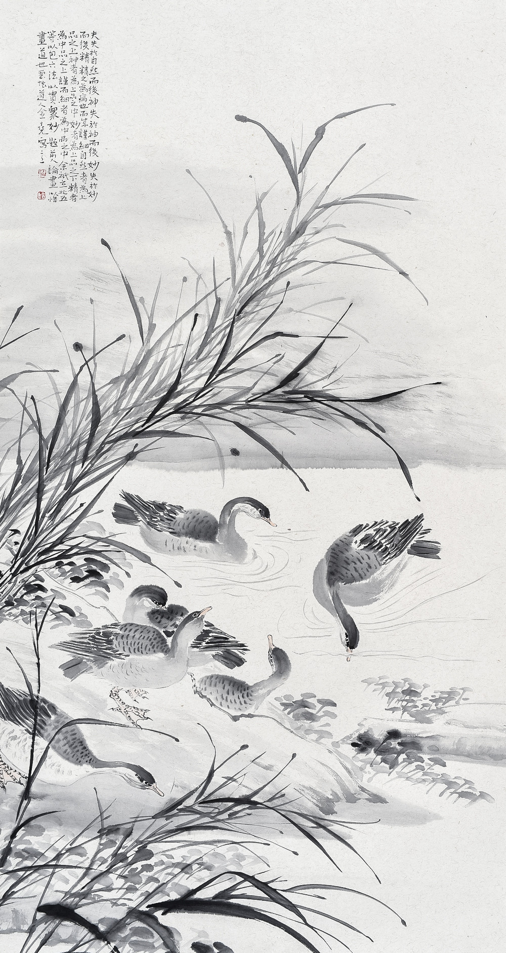 《展现江湖万里宽》180x96cm 小写意花鸟 纸本水墨 2017年